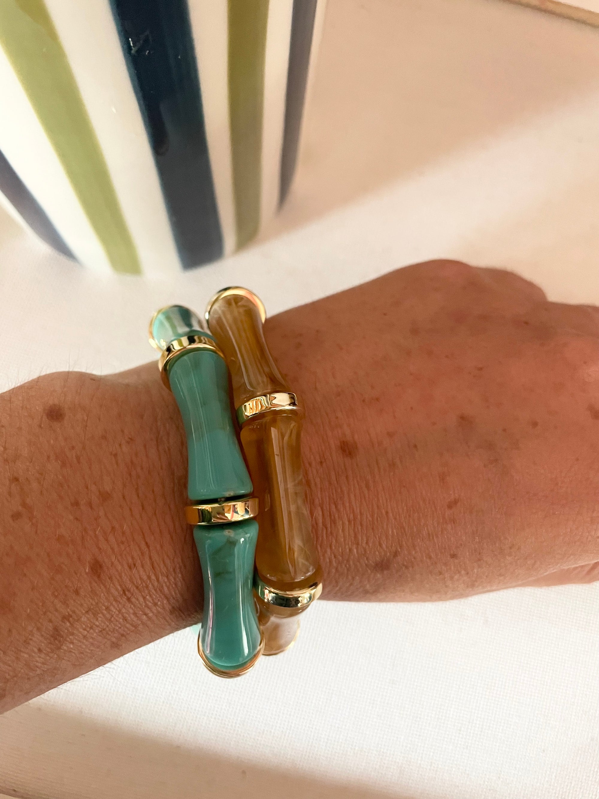 🌞 Bracelet - Turquoise, Marron & Beige 🤎