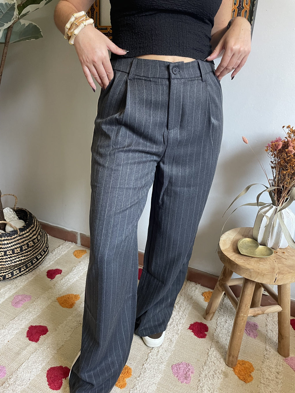 Pantalon Style Tailleur Loose  - Gris