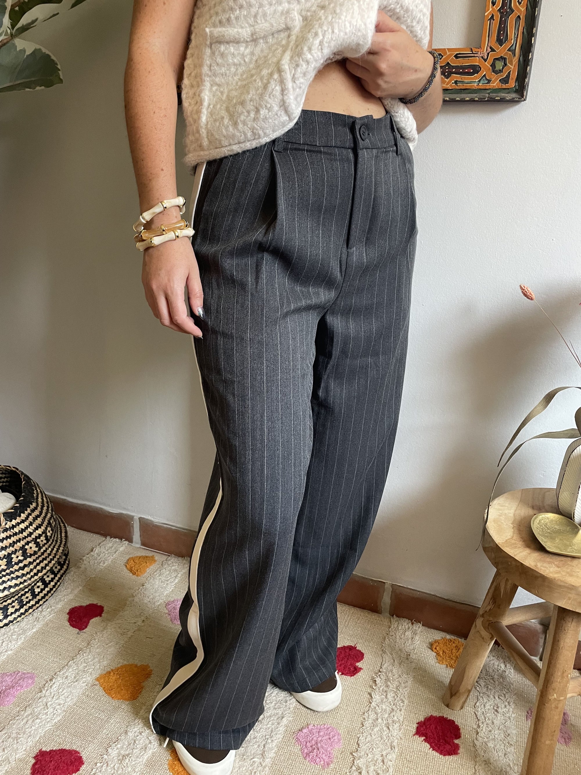 Pantalon Style Tailleur Loose  - Gris