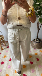 Pantalon - Beige avec Ceinture
