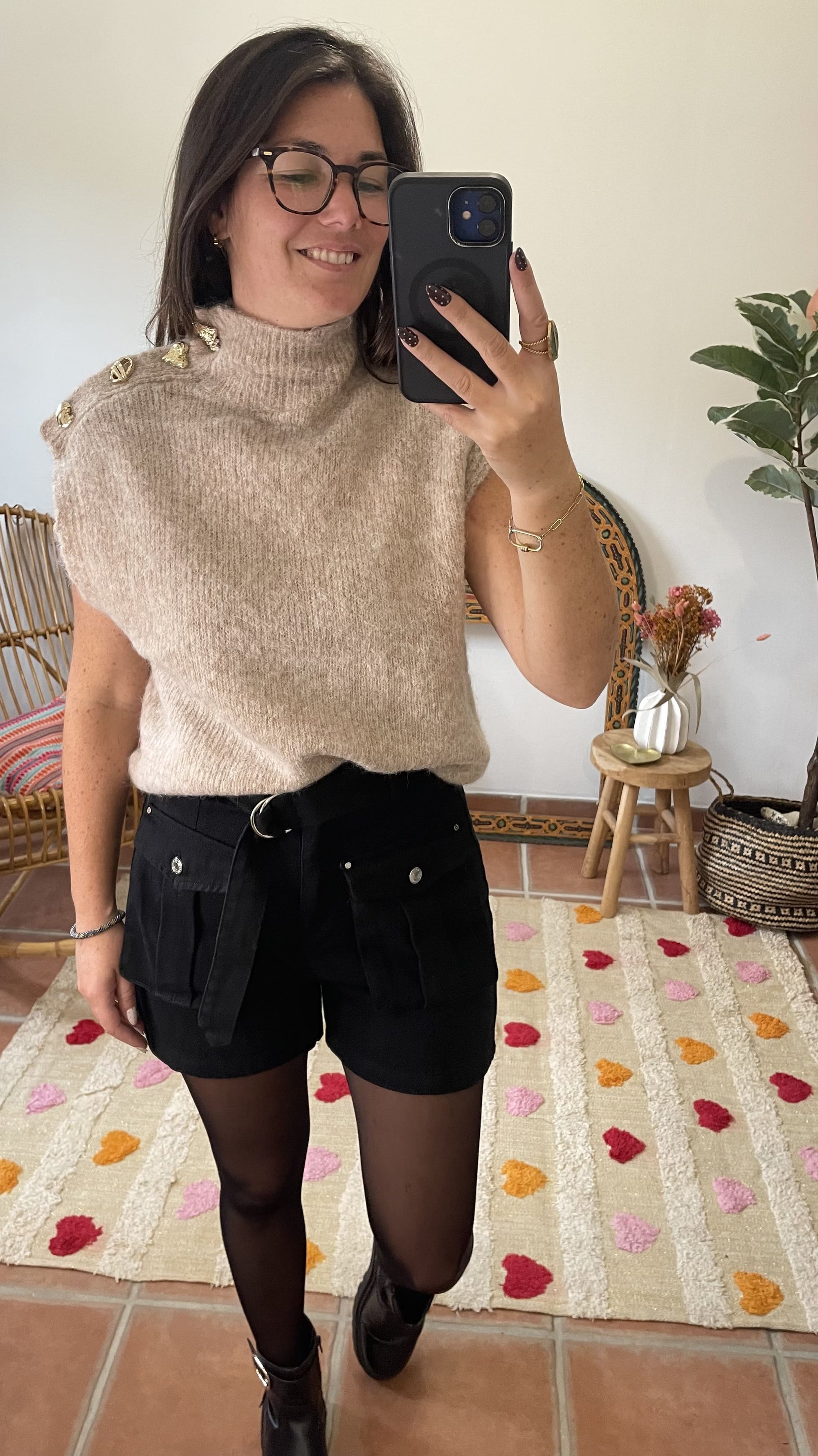 Short - Noir en Denim avec Ceinture