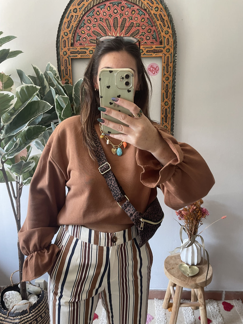 Sweat - Marron avec Manches Volantées