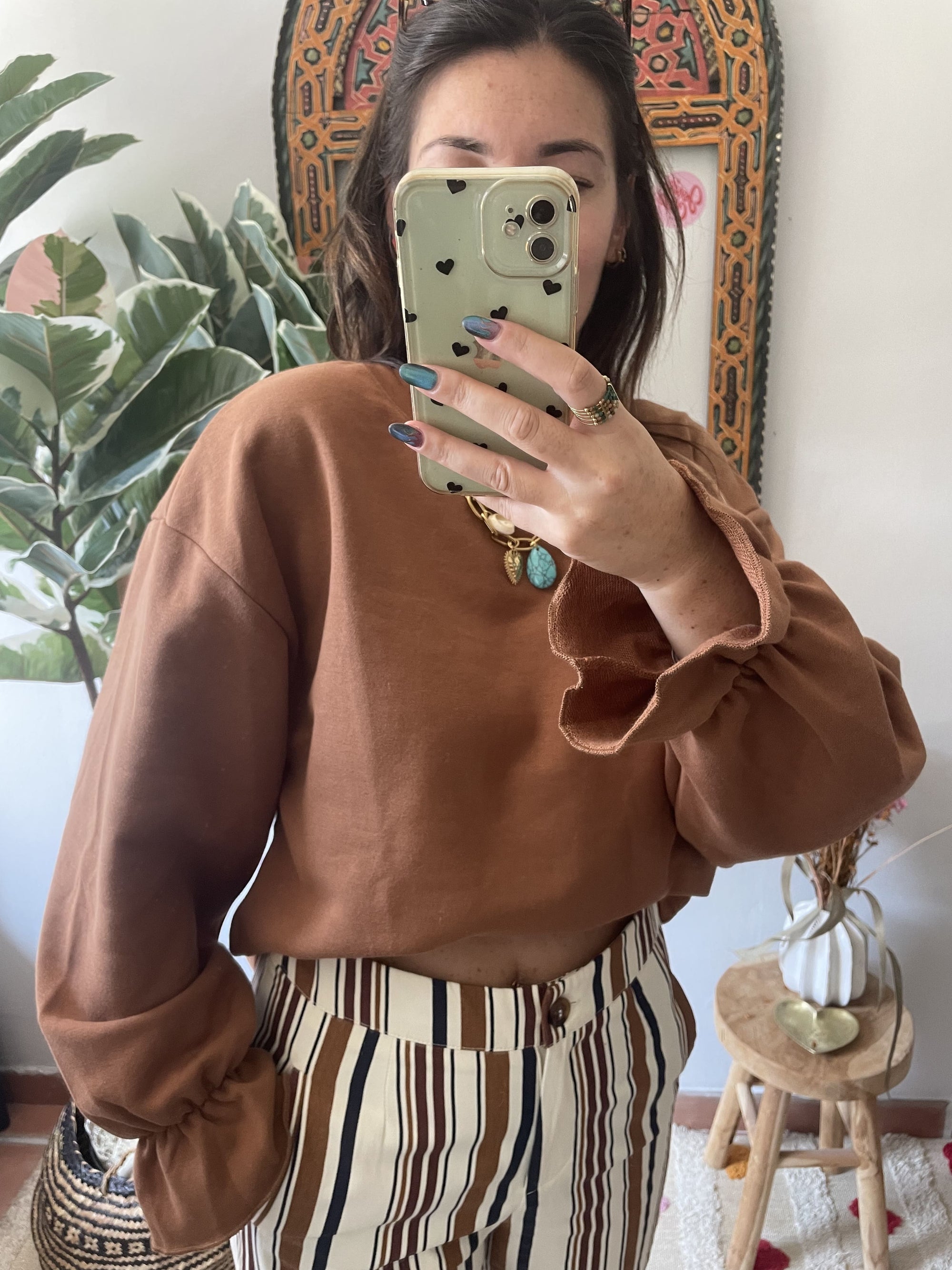 Sweat - Marron avec Manches Volantées