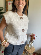 Pull Sans Manche - Beige à Fleurs Nacrées