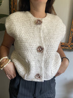 Pull Sans Manche - Beige à Fleurs Nacrées