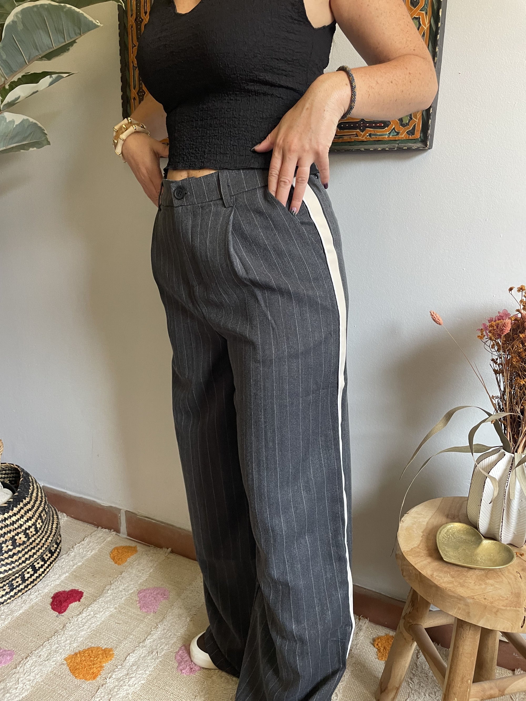 Pantalon Style Tailleur Loose  - Gris