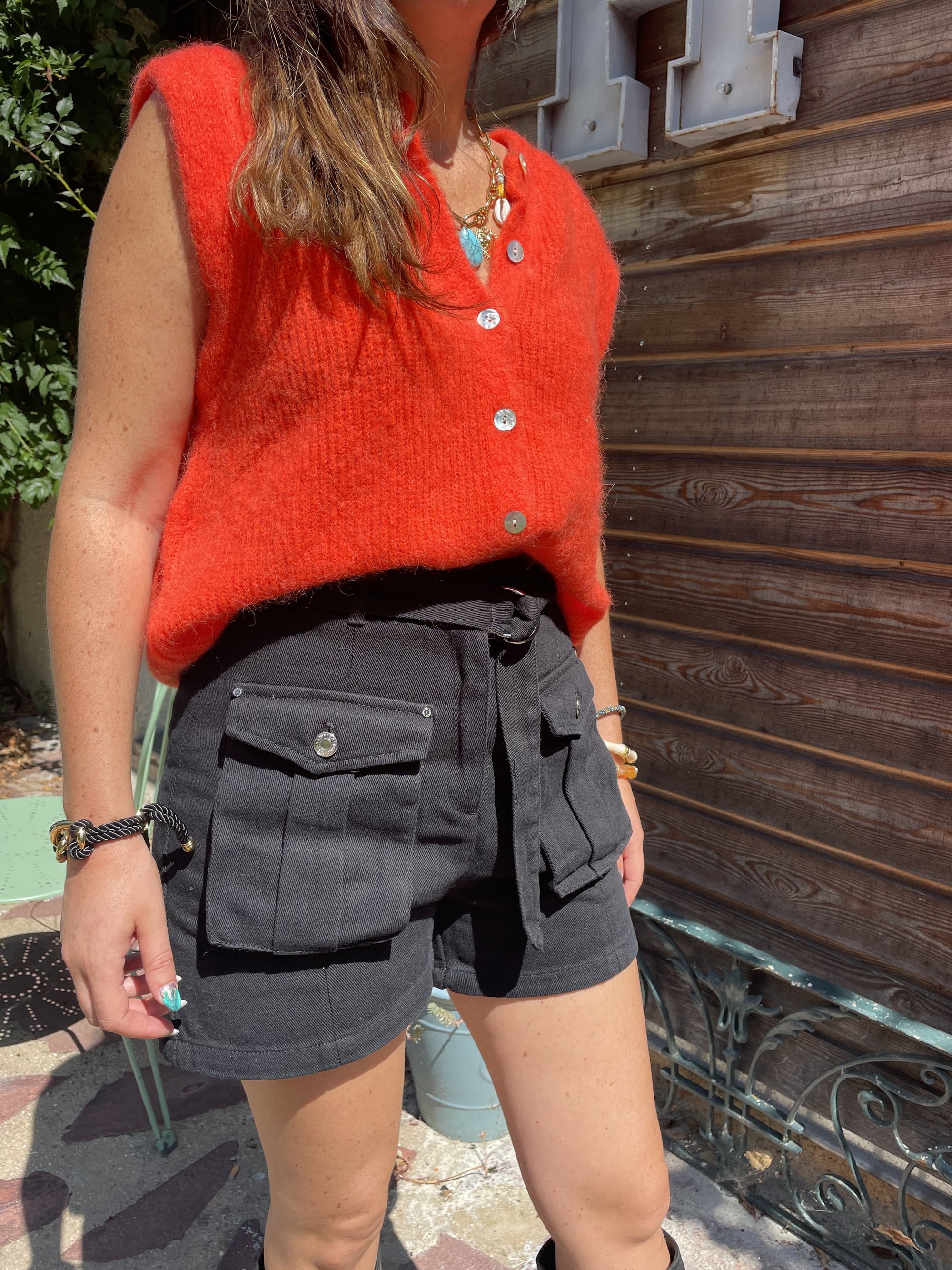 Short - Noir en Denim avec Ceinture