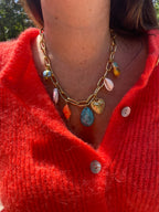 ✨ Collier chaîne dorée à charms colorés