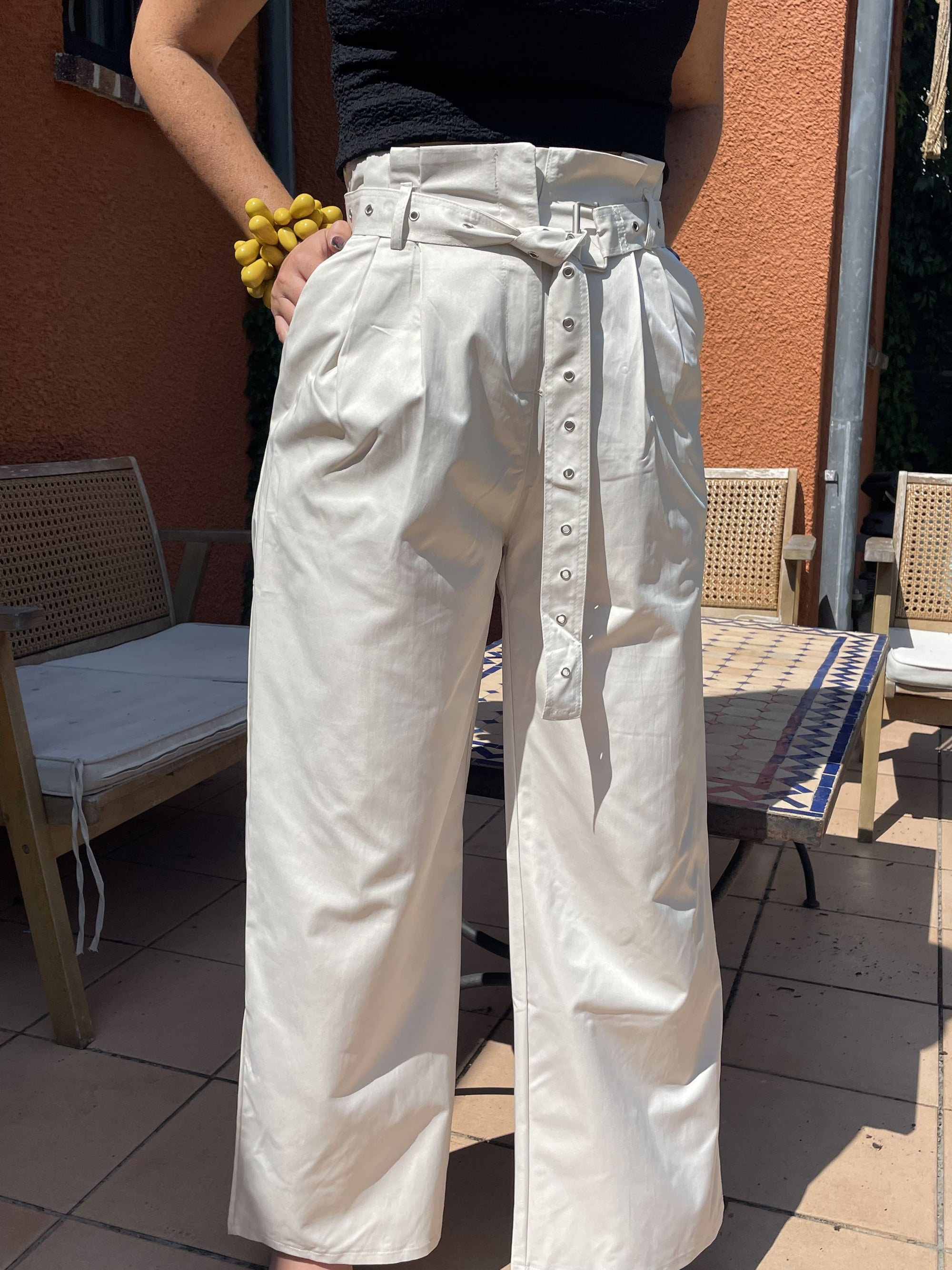 Pantalon - Beige avec Ceinture
