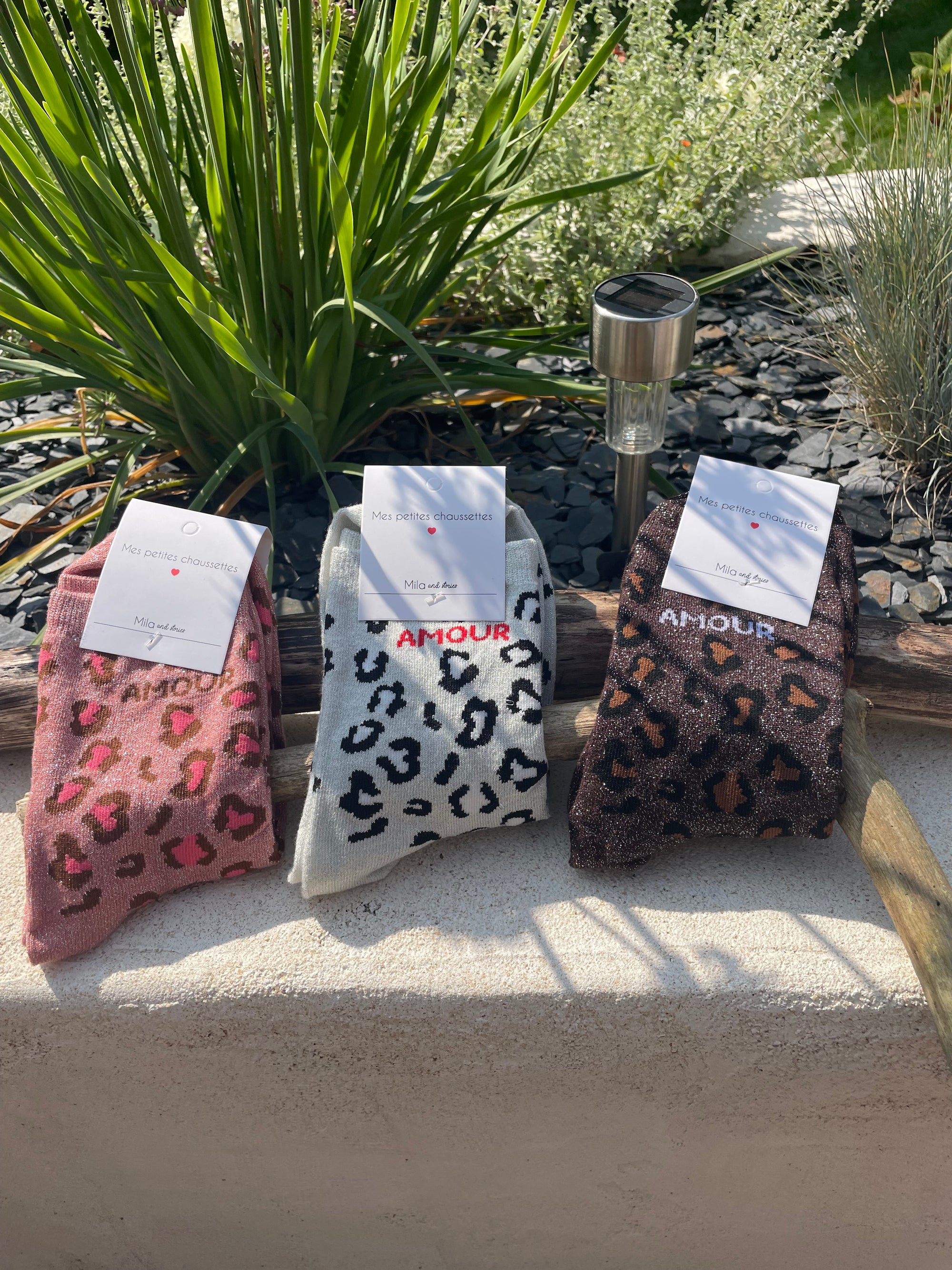 🧦 Chaussettes léopard “Amour” pailletées