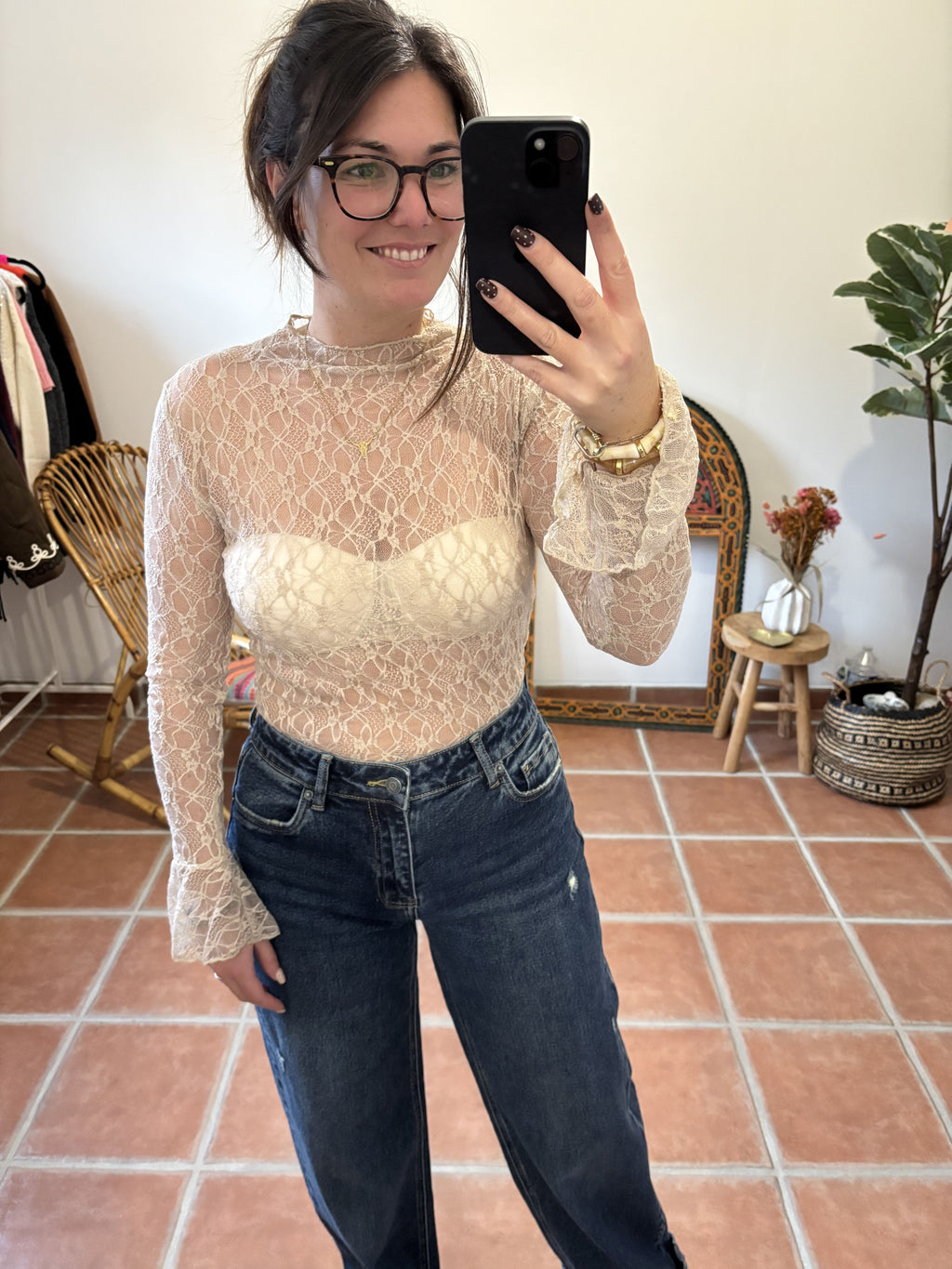 Top en dentelle - Beige