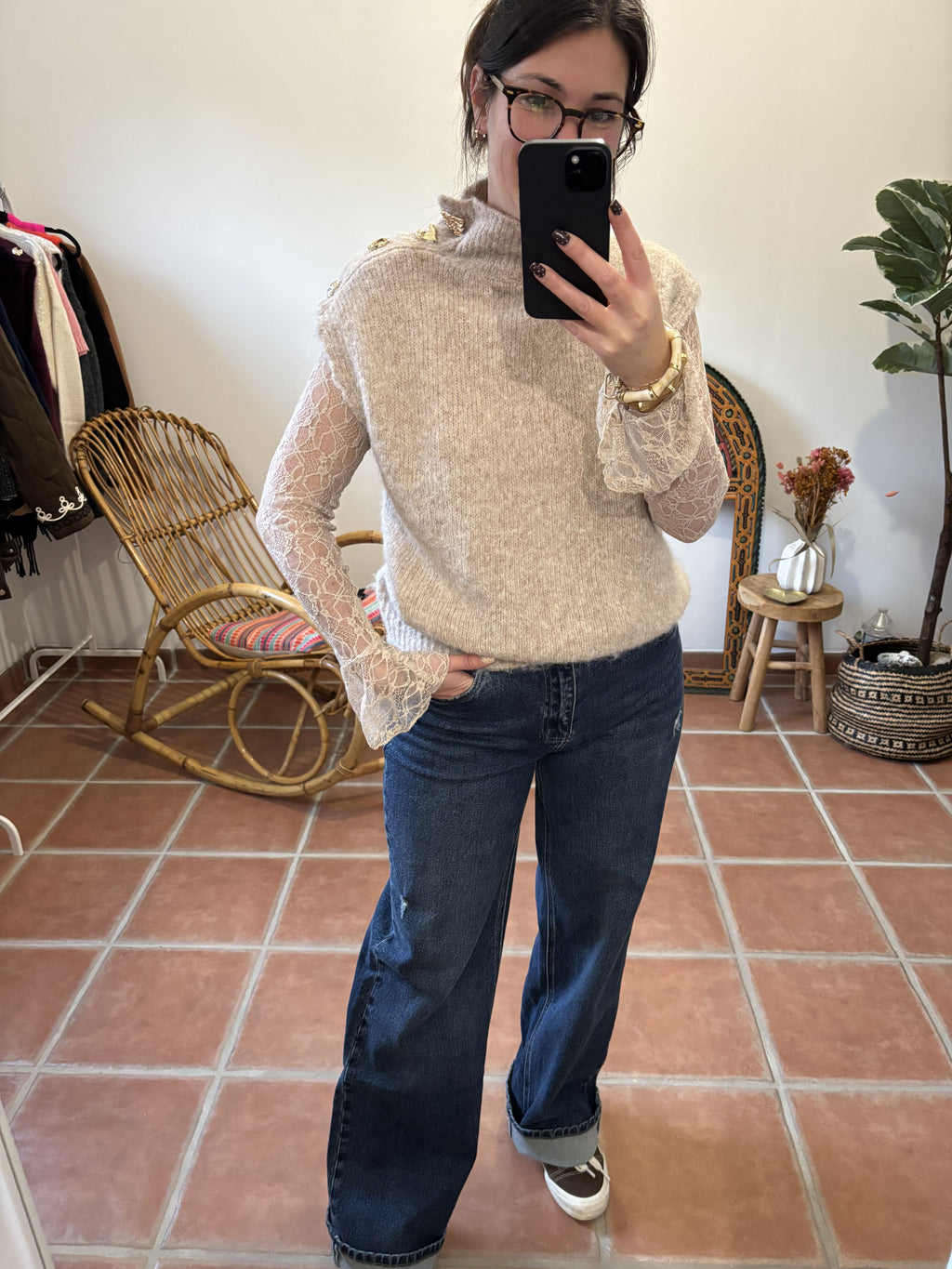 Top en dentelle - Beige