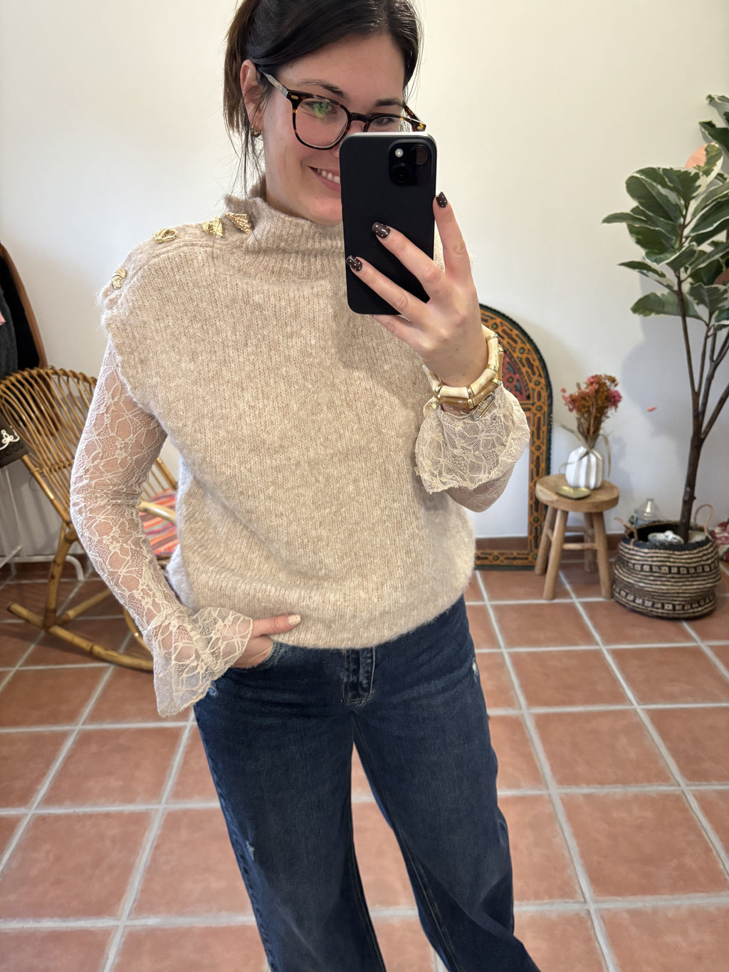 Top en dentelle - Beige