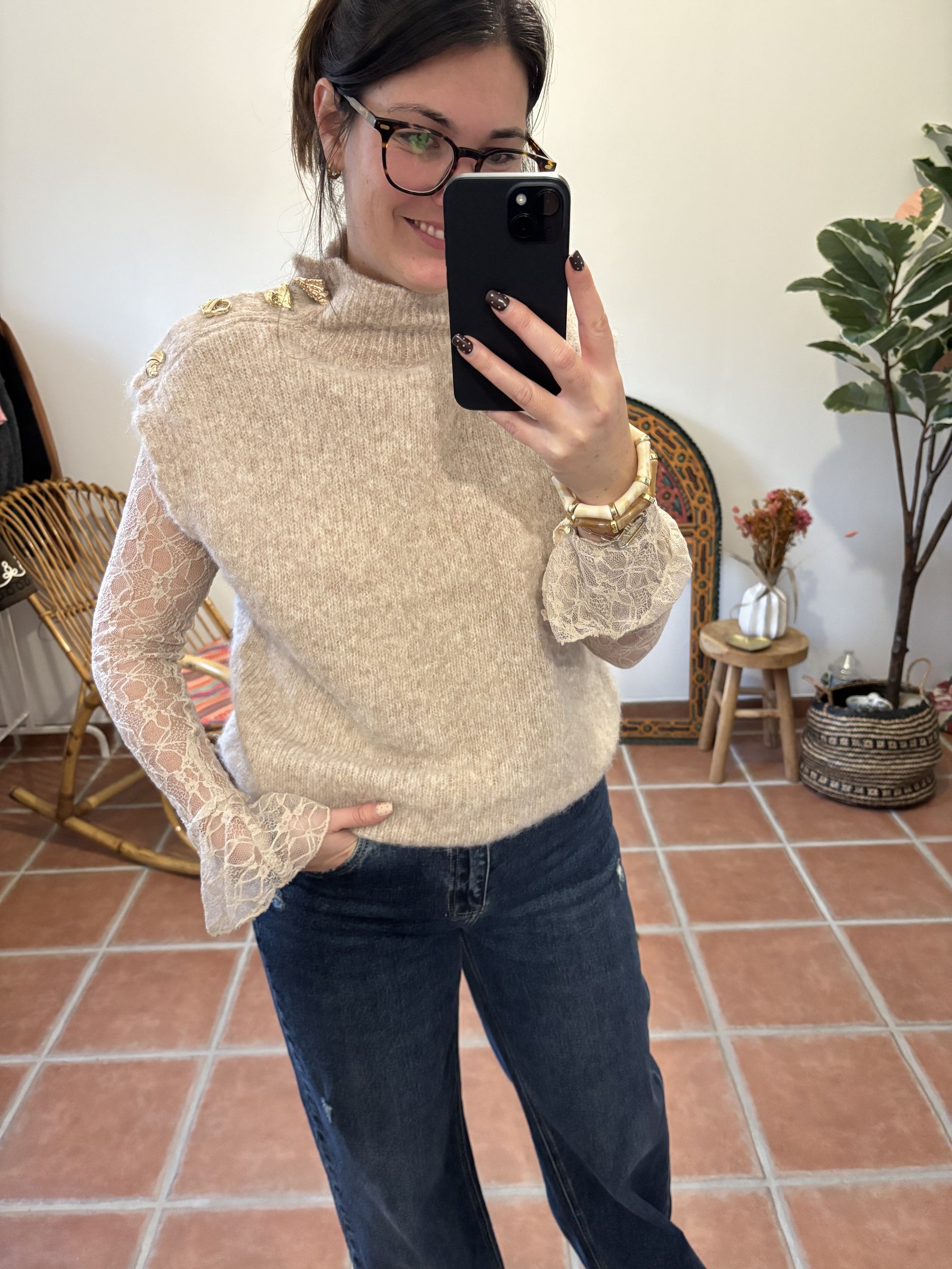 Top en dentelle - Beige