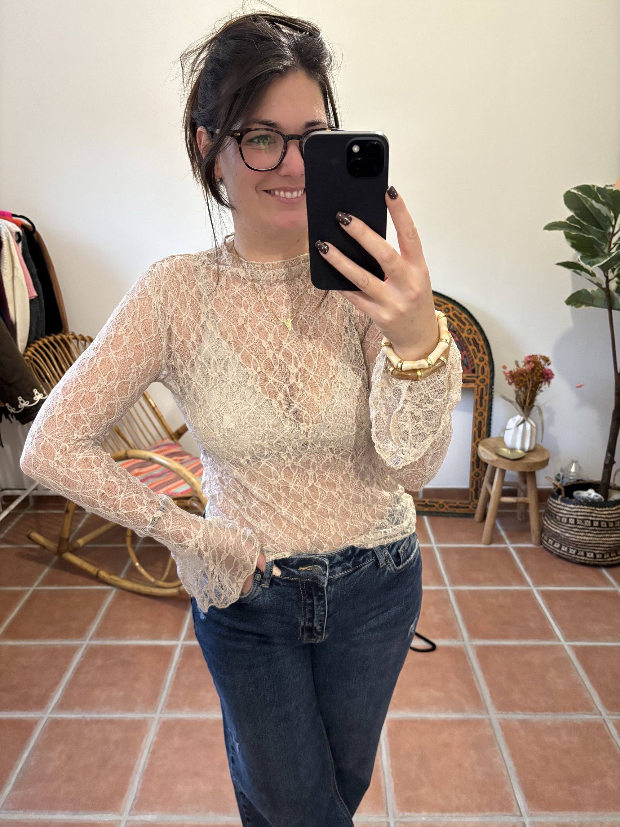 Top en dentelle - Beige