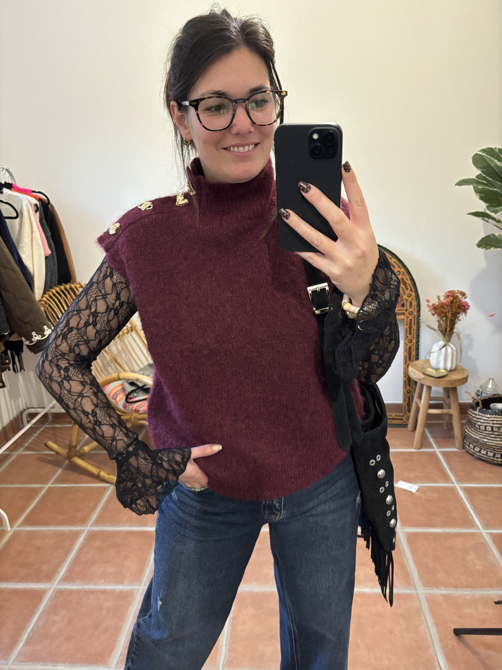 Top en dentelle - Noir