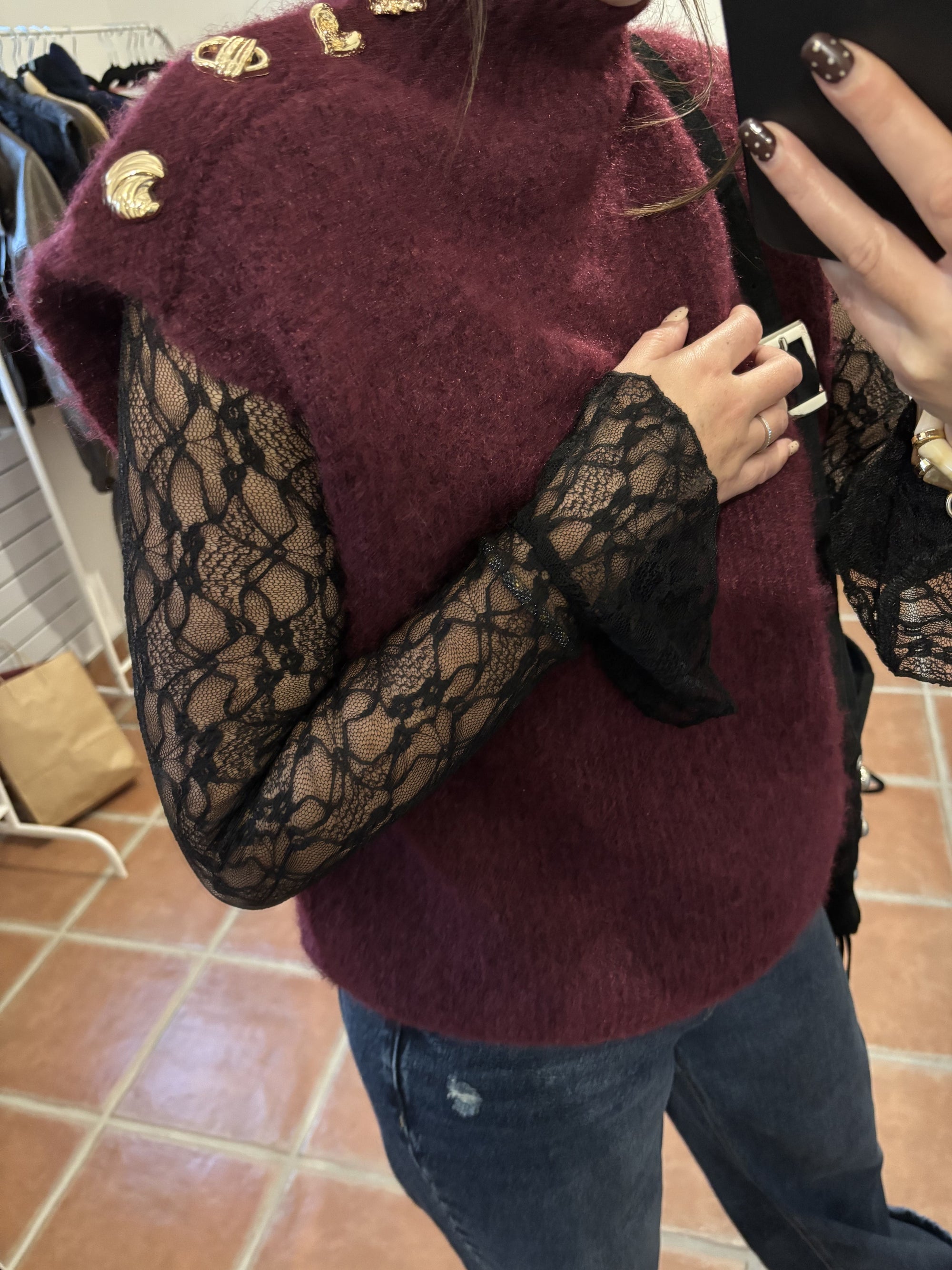 Top en dentelle - Noir