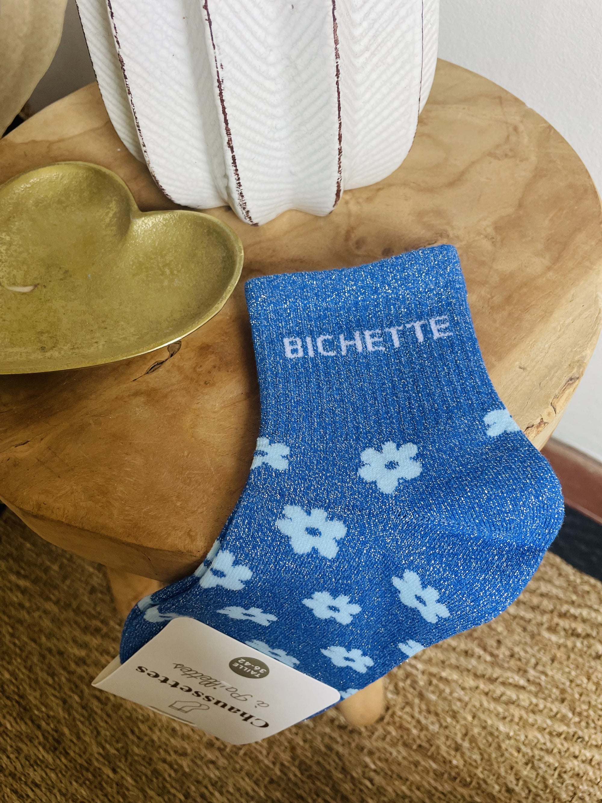 Chaussettes pailletées à message