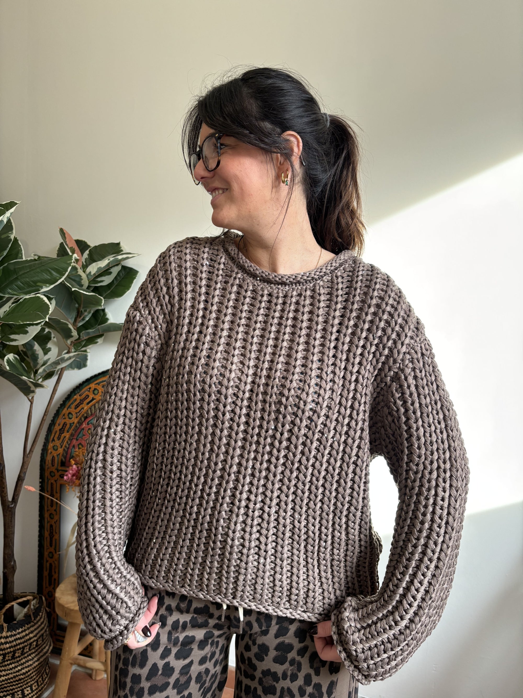 Pull en grosse maille - Marron