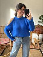 Pull mohair asymétrique - Bleu