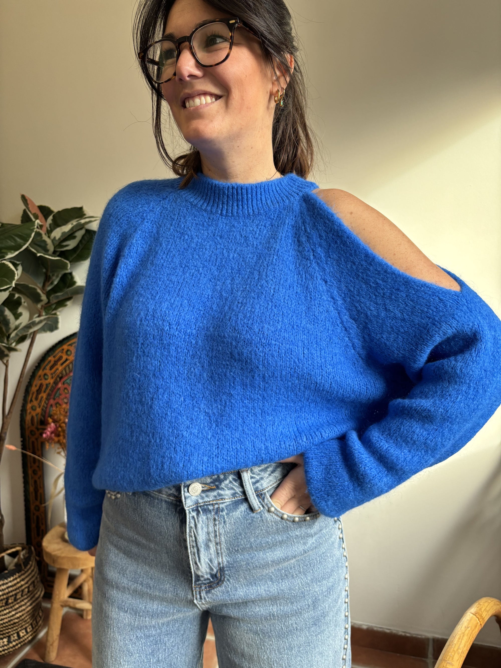 Pull mohair asymétrique - Bleu