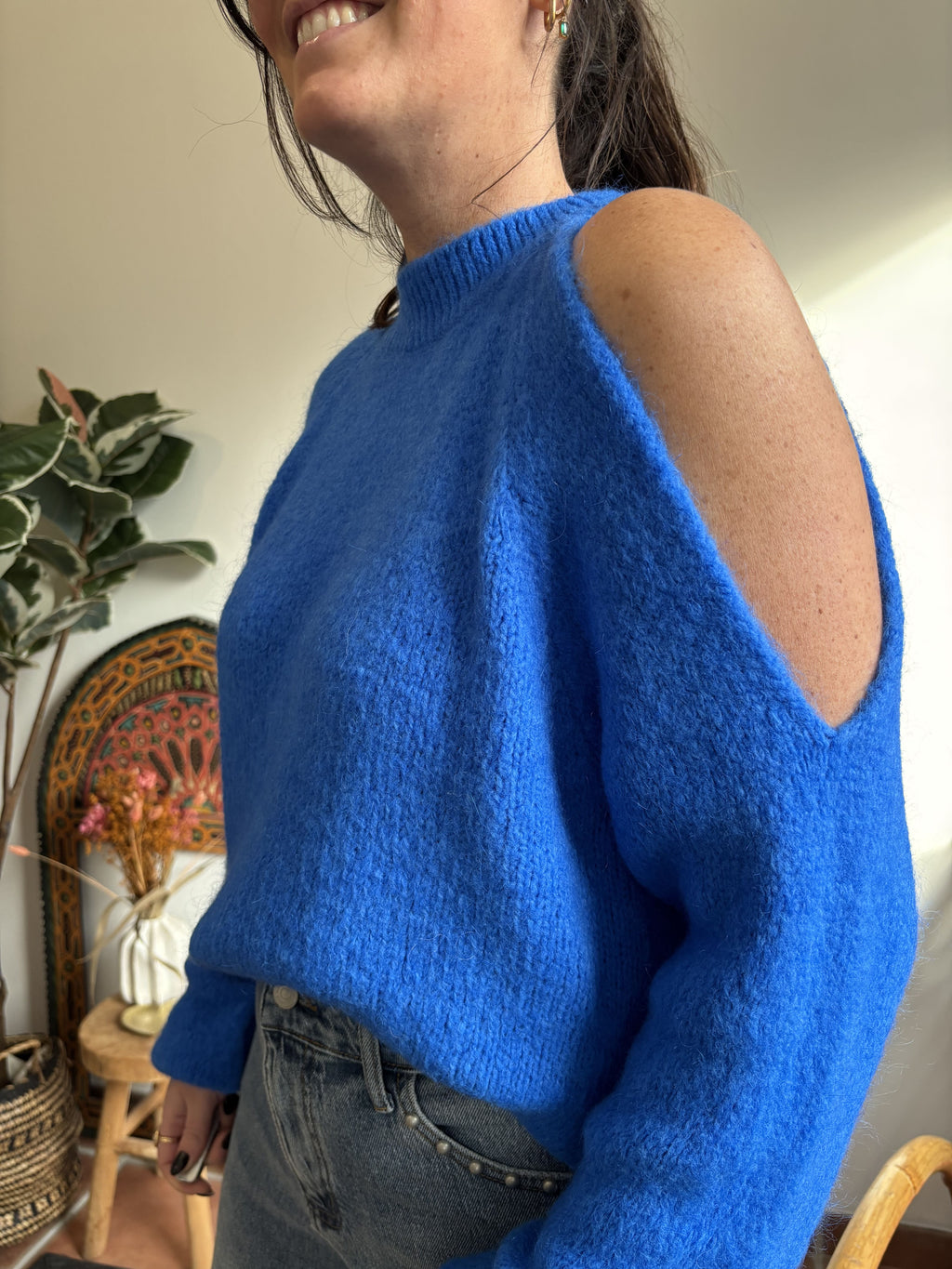 Pull mohair asymétrique - Bleu