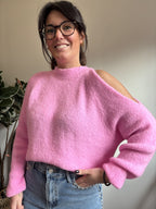 Pull mohair asymétrique - Rose
