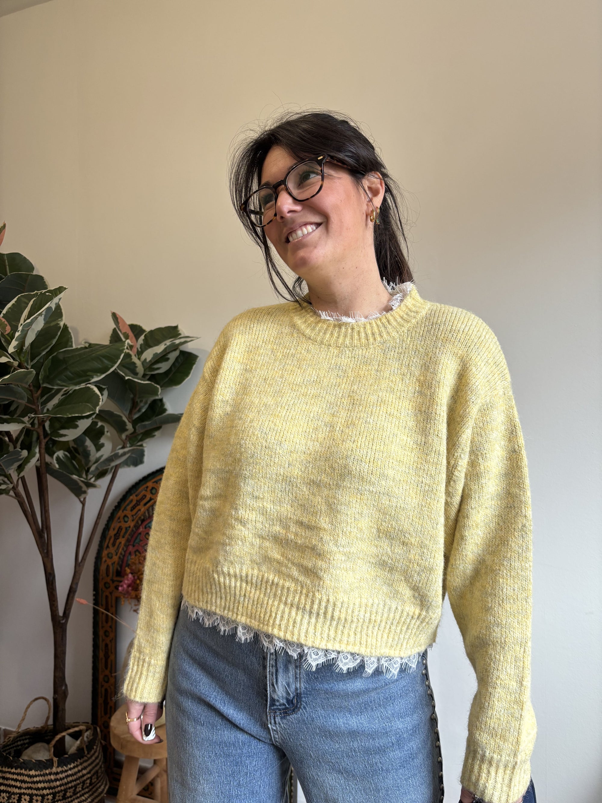 Pull Jaune Dentelle