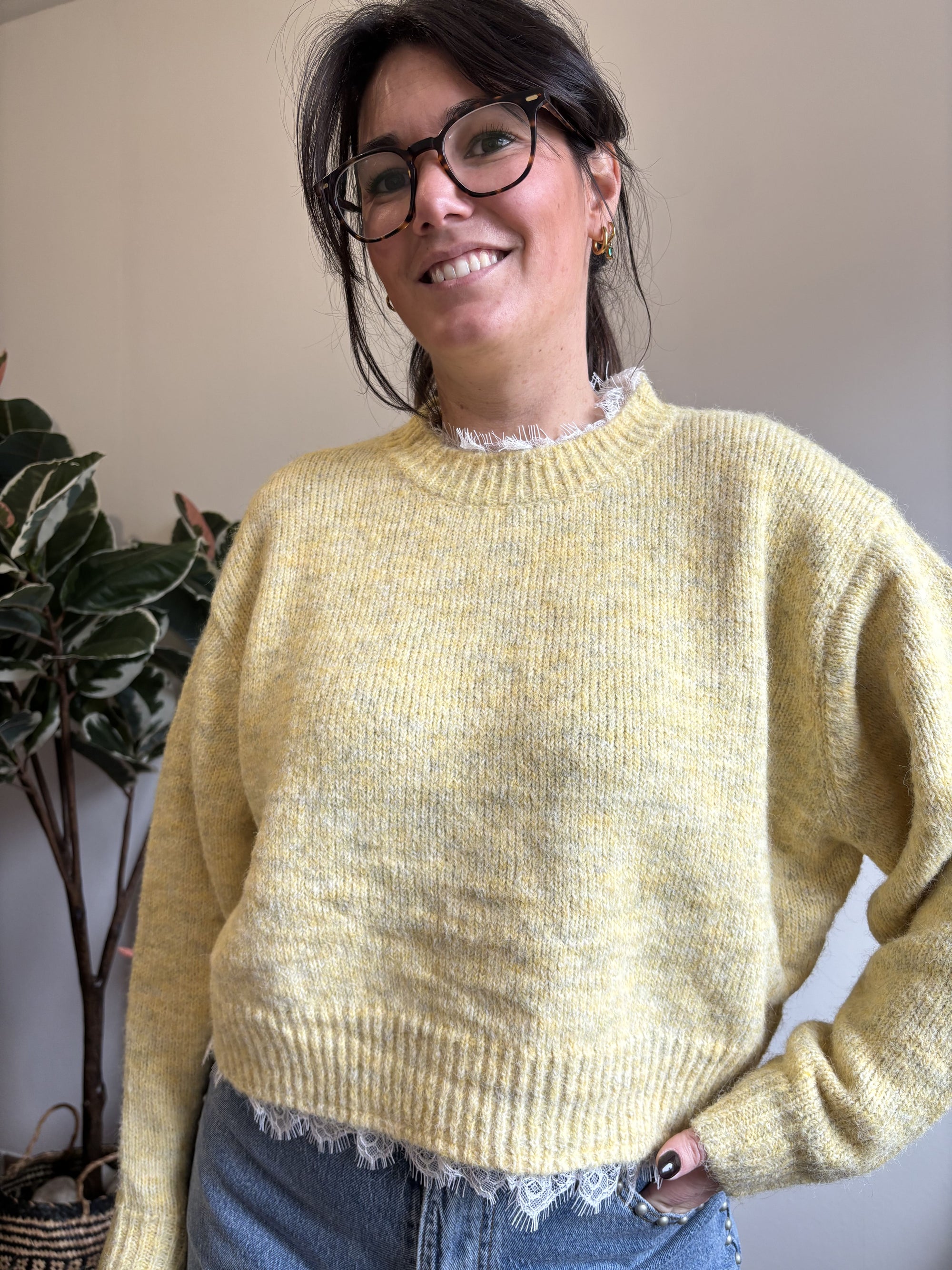 Pull Jaune Dentelle