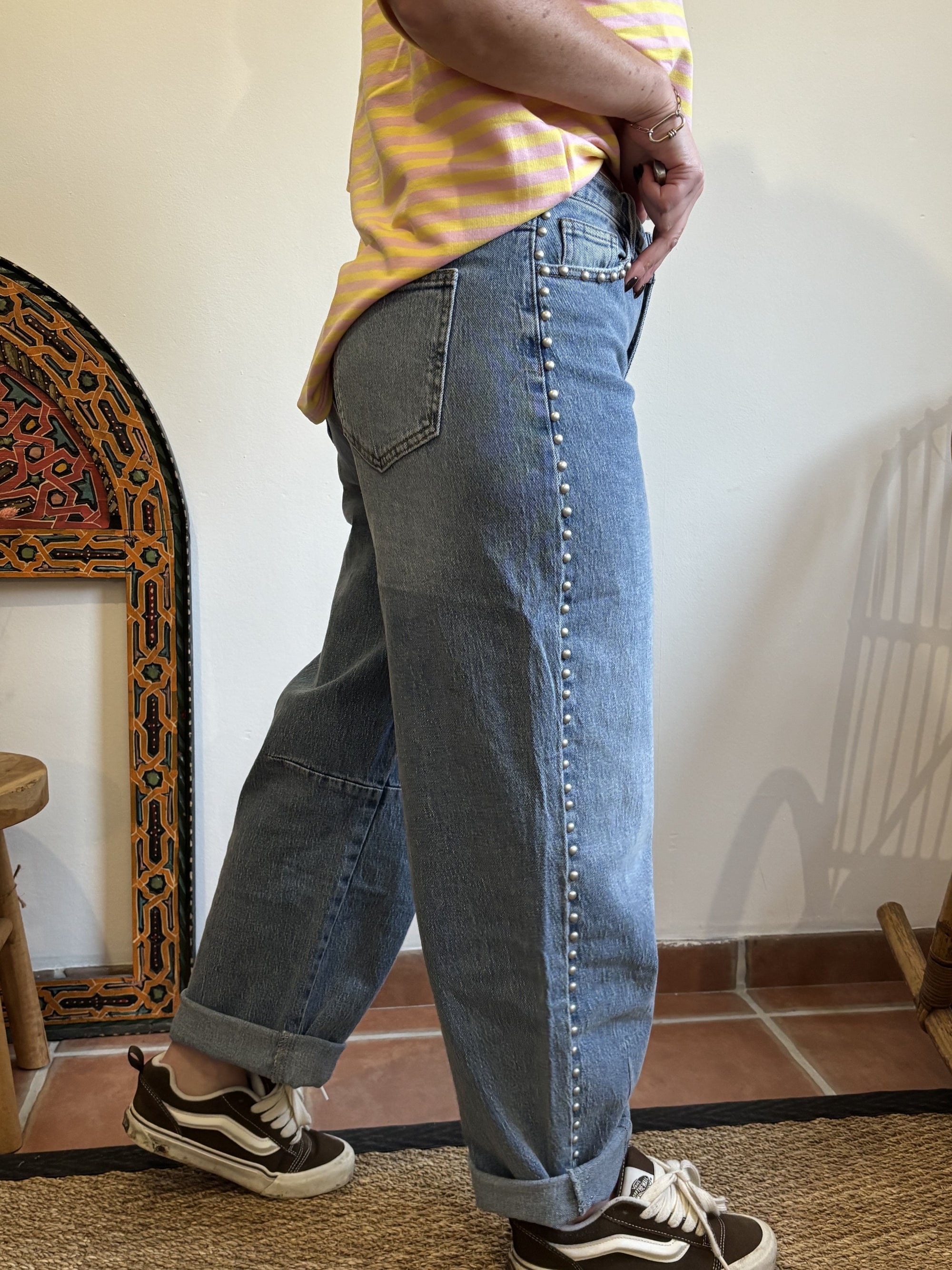 Jean Barrel - en Denim Clouté