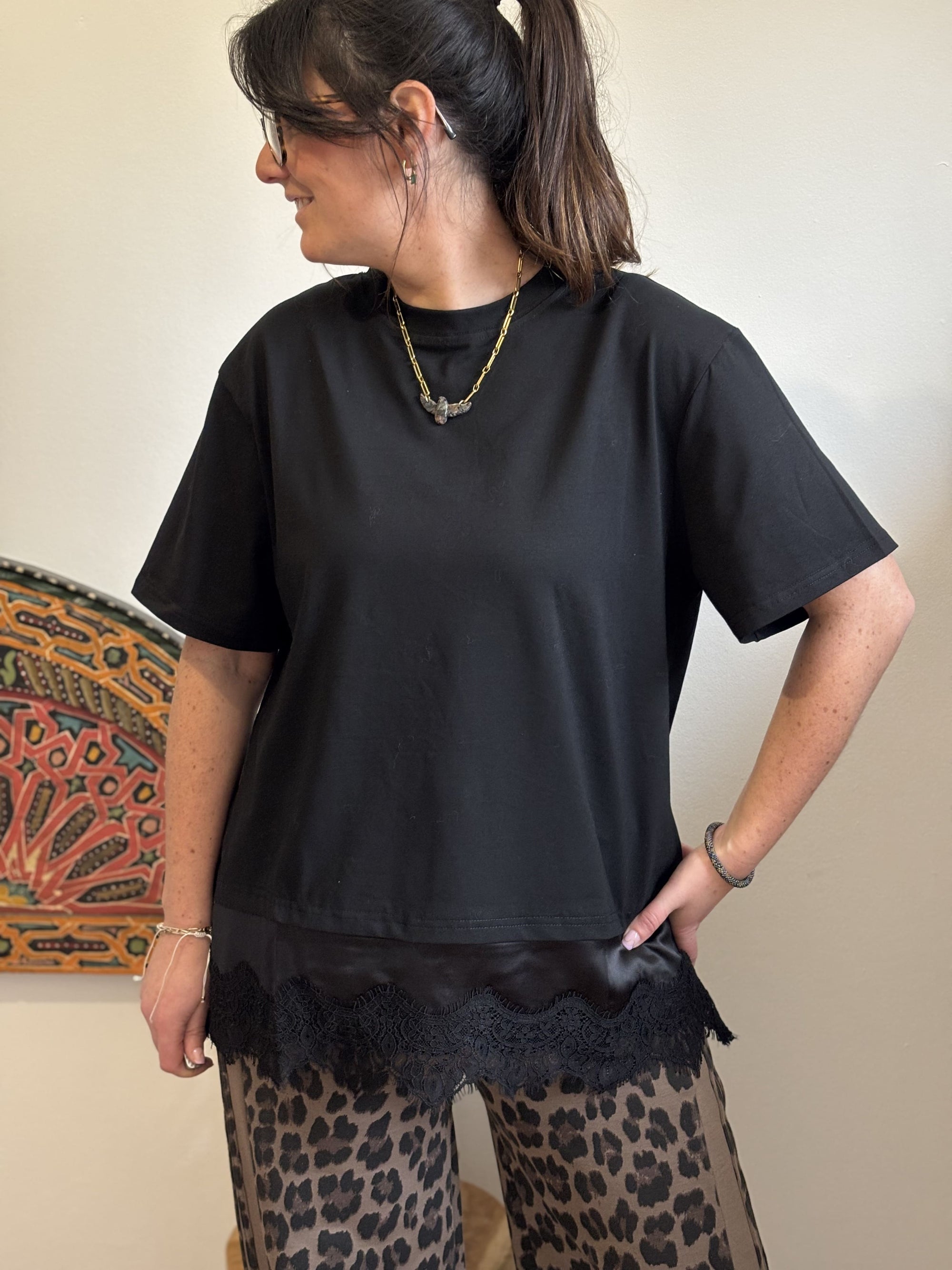 T-shirt à dentelle - Noir