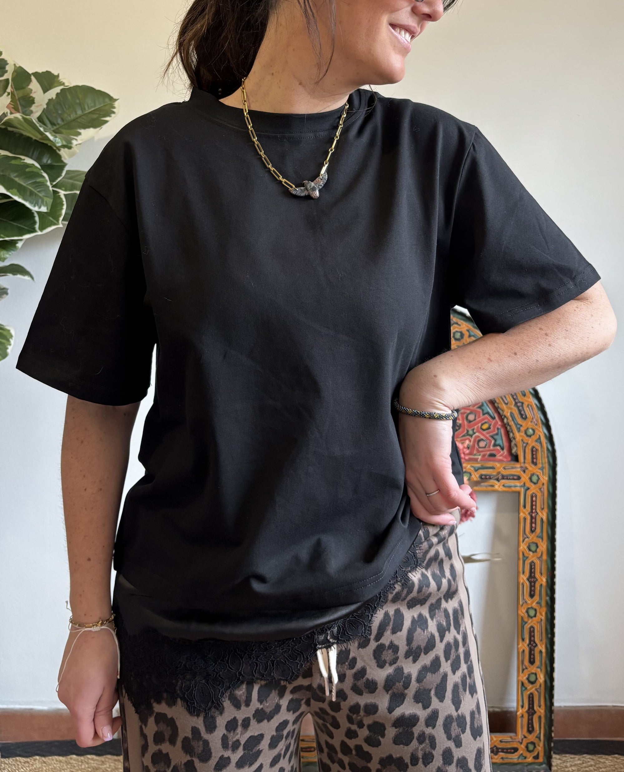 T-shirt à dentelle - Noir