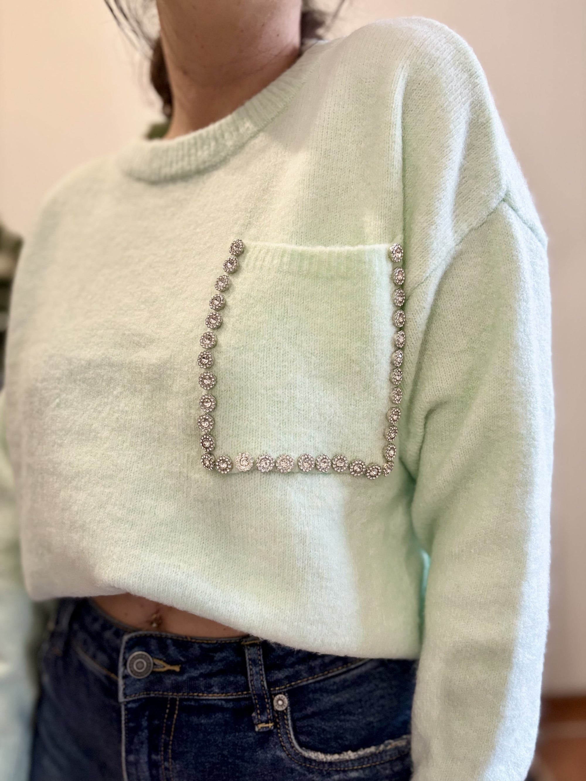 Pull strass - Vert d'eau