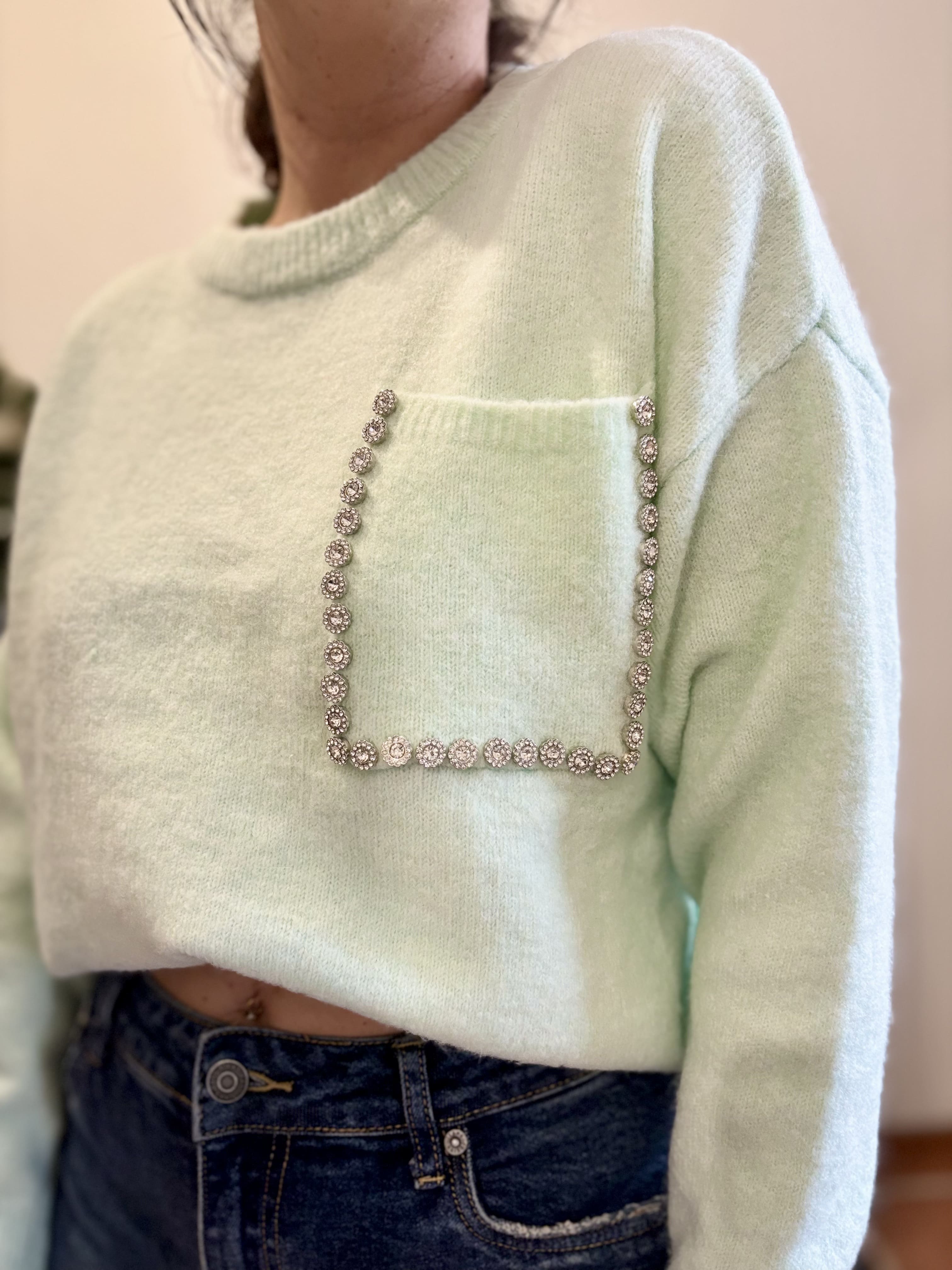 Pull strass - Vert d'eau
