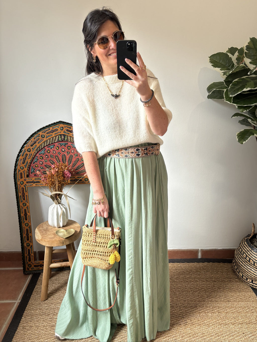 Jupe longue boho - Vert d'eau