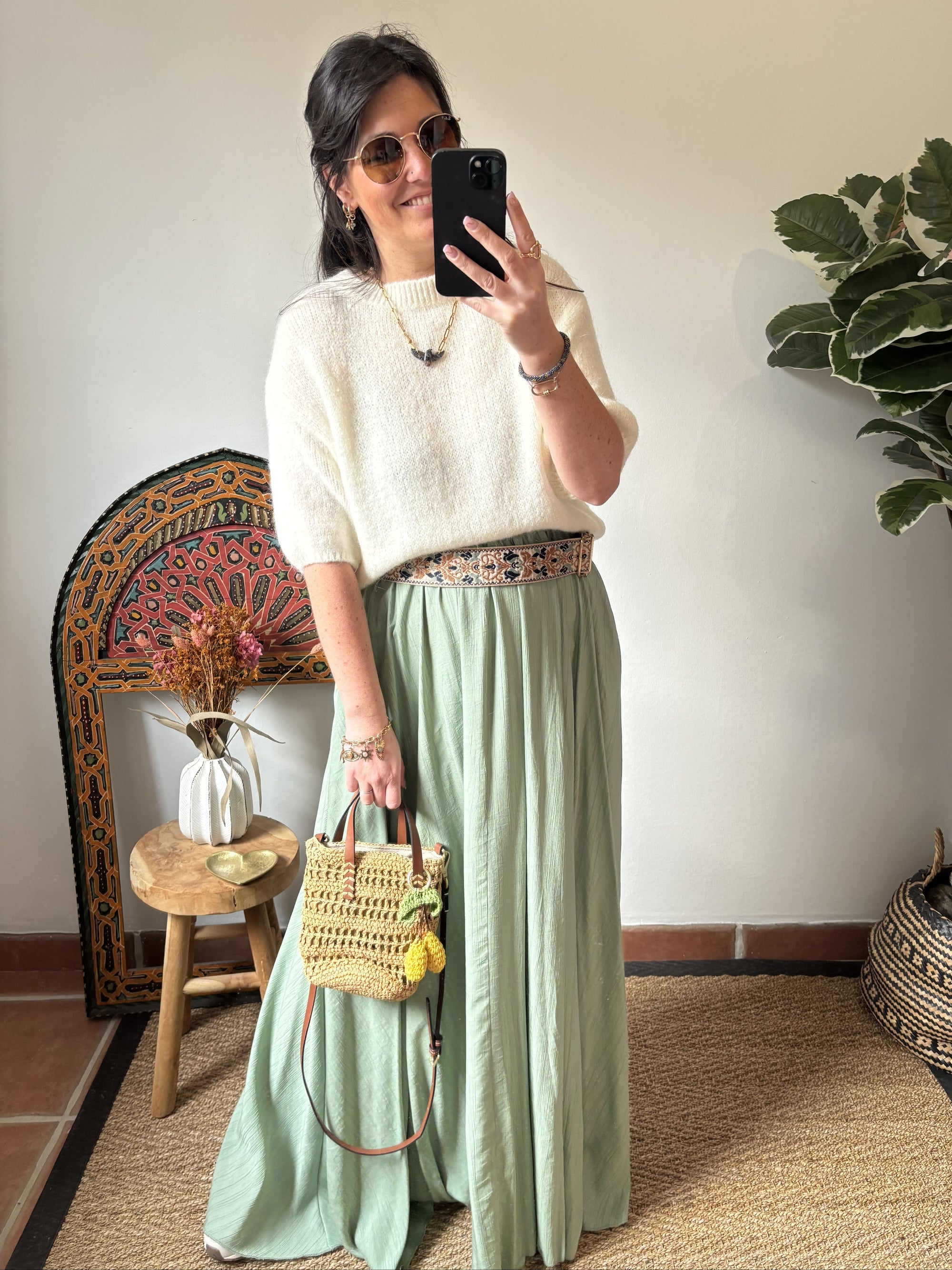 Jupe longue boho - Vert d'eau