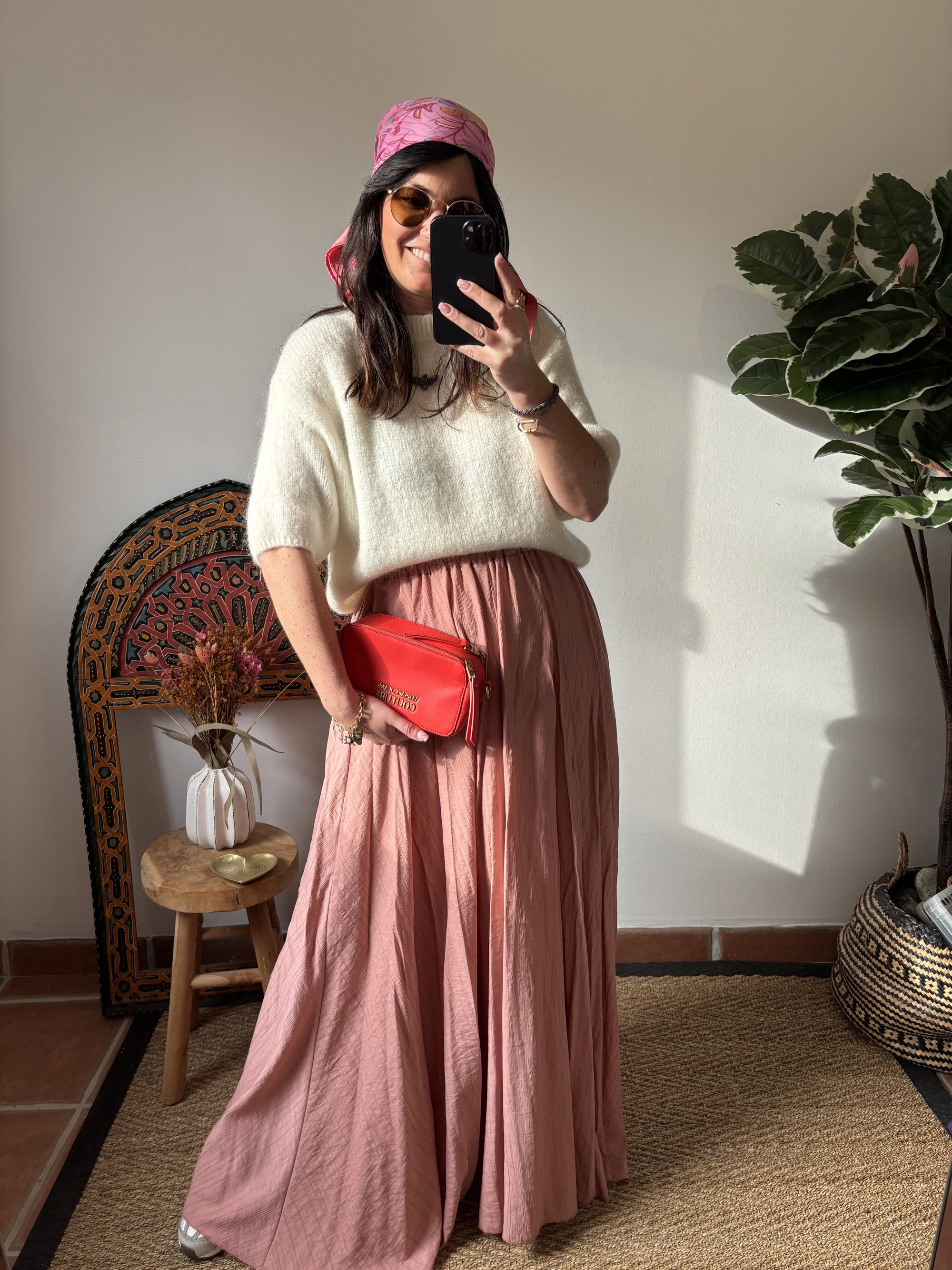 Jupe longue boho - Rose poudré