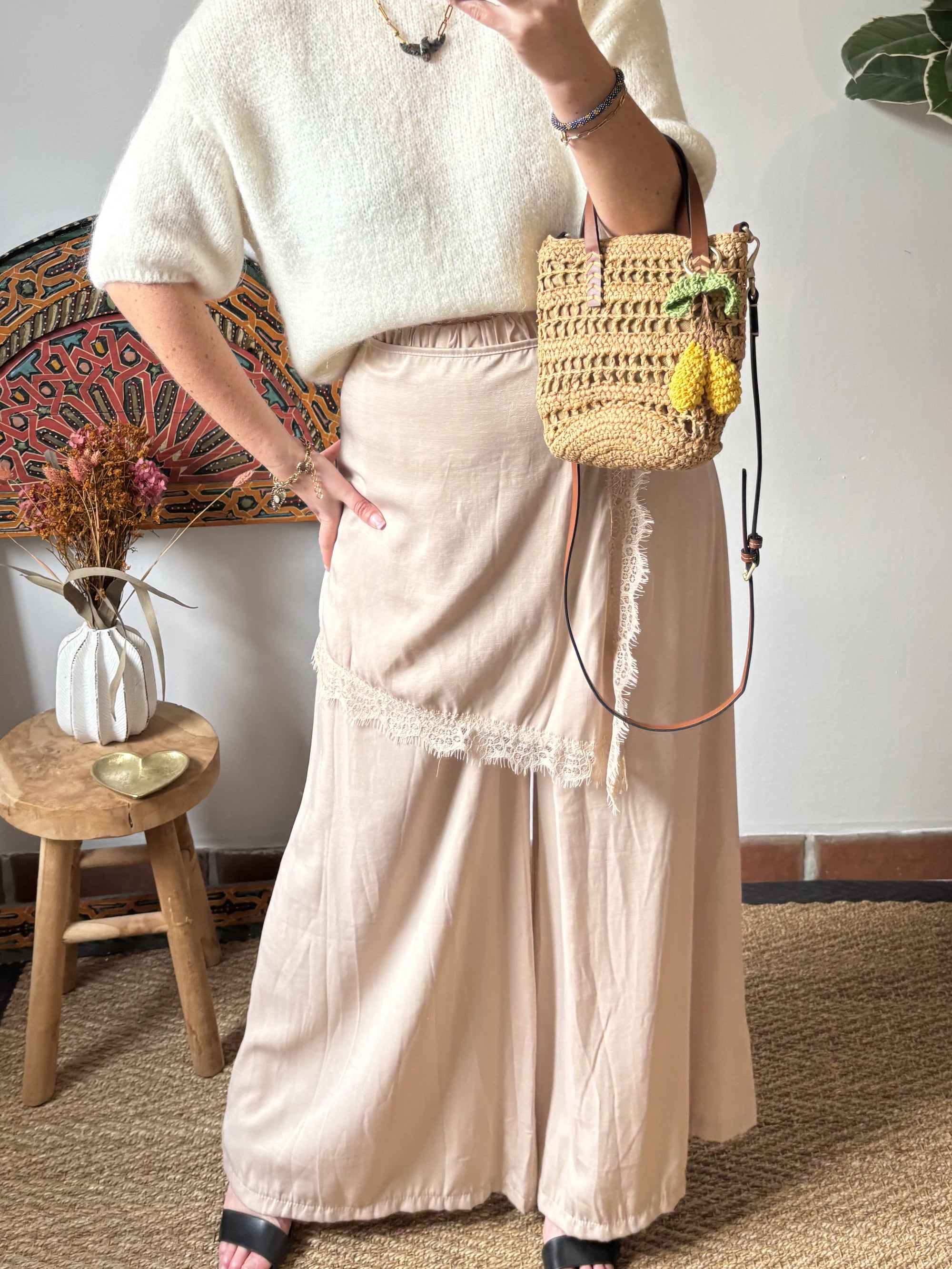 Pantalon à dentelle - Beige