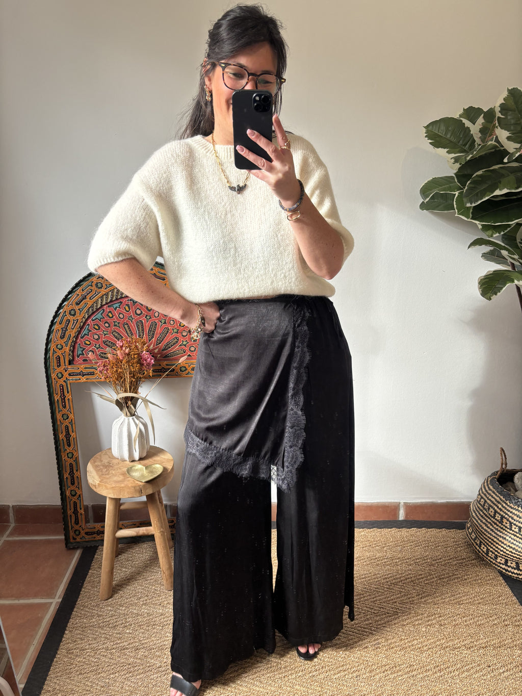 Pantalon à dentelle - Noir