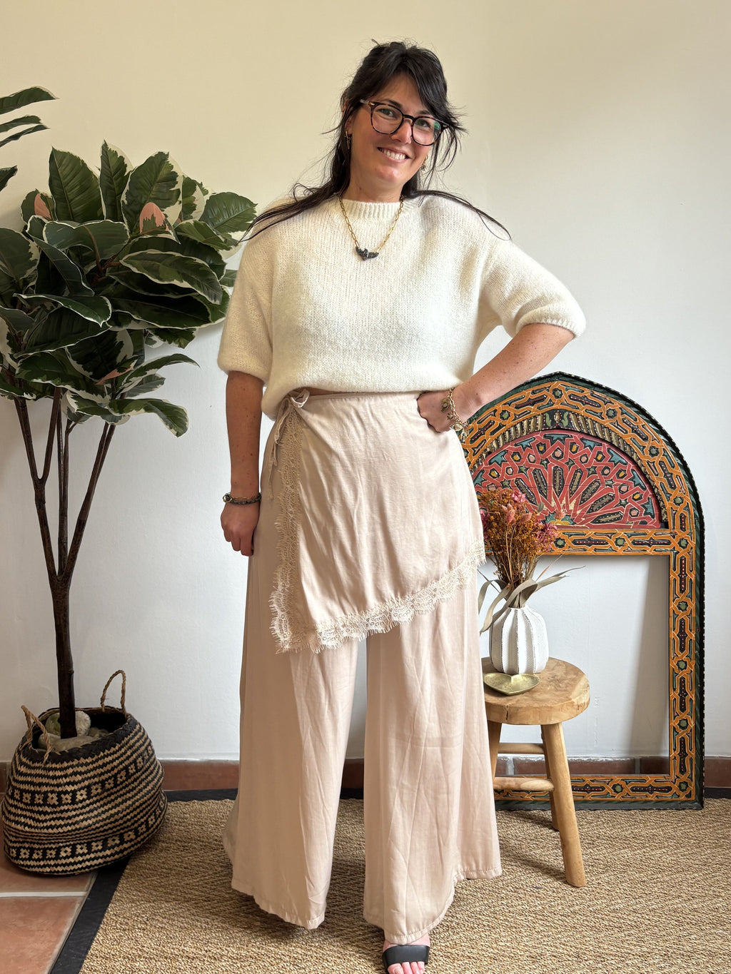 Pantalon à dentelle - Beige