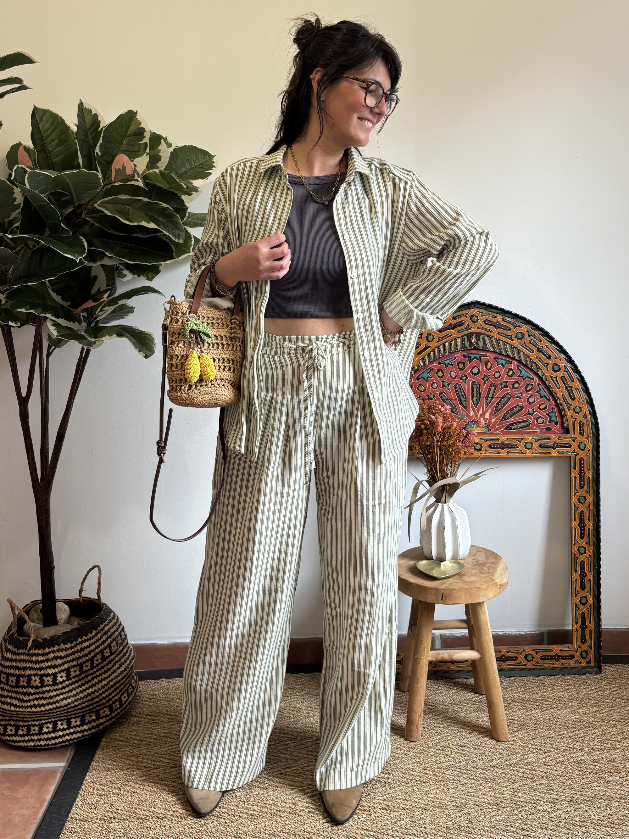 Ensemble fluide - Rayures kaki