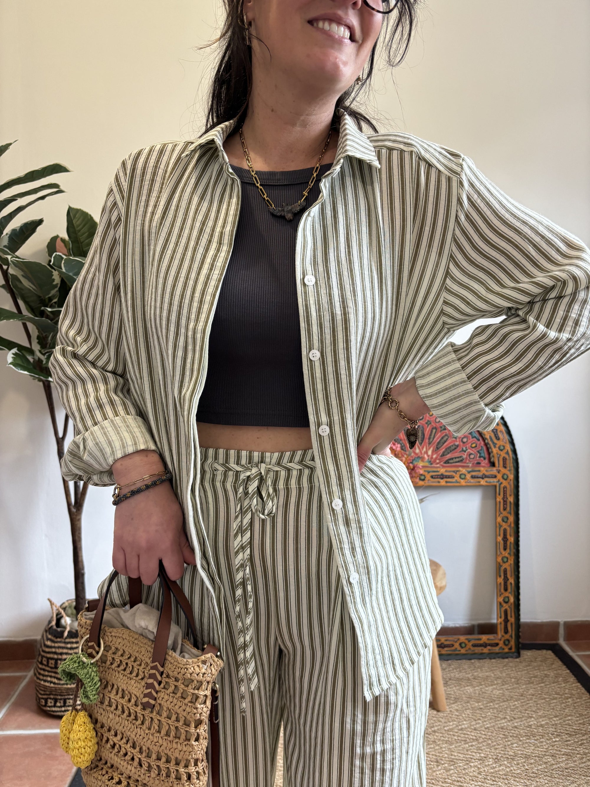 Ensemble fluide - Rayures kaki