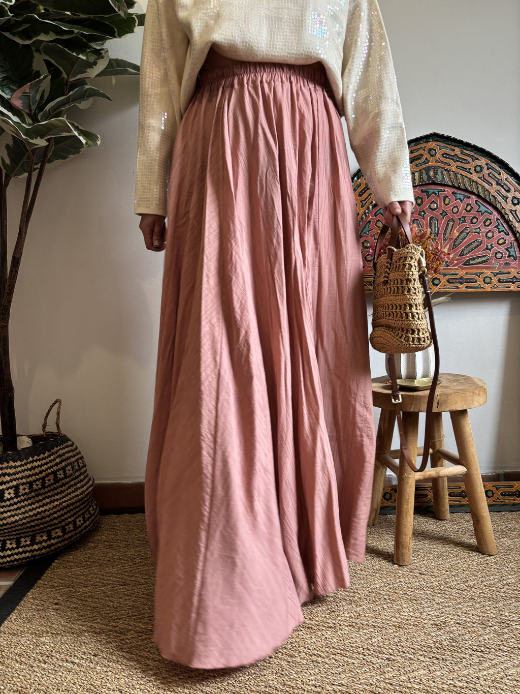 Jupe longue boho - Rose poudré