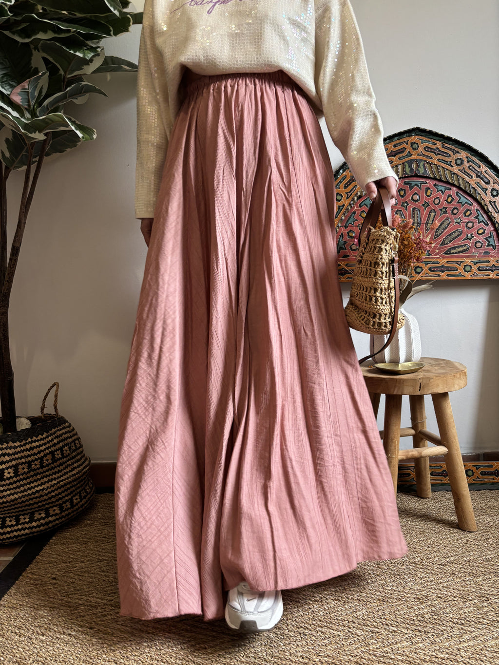 Jupe longue boho - Rose poudré