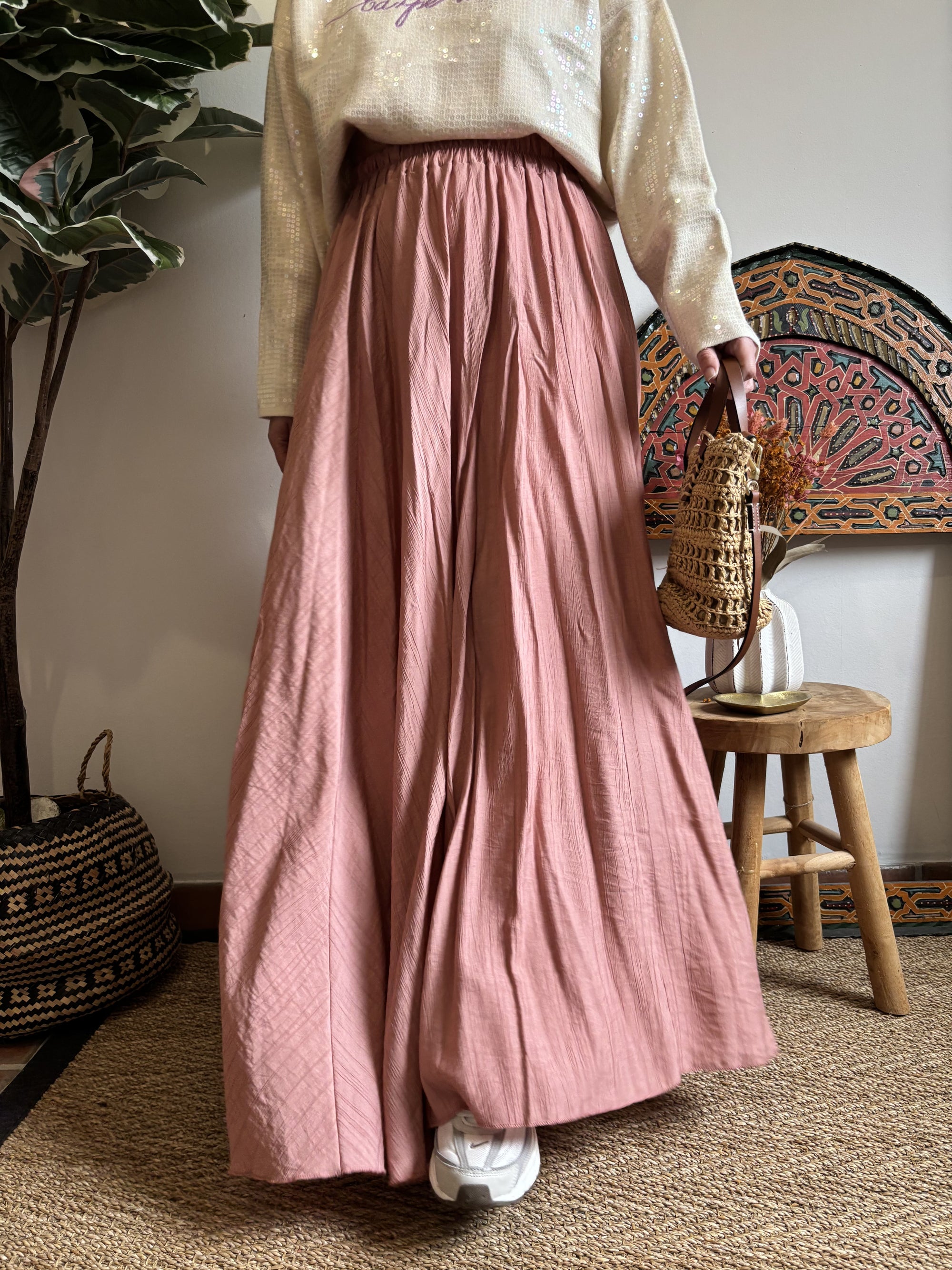 Jupe longue boho - Rose poudré