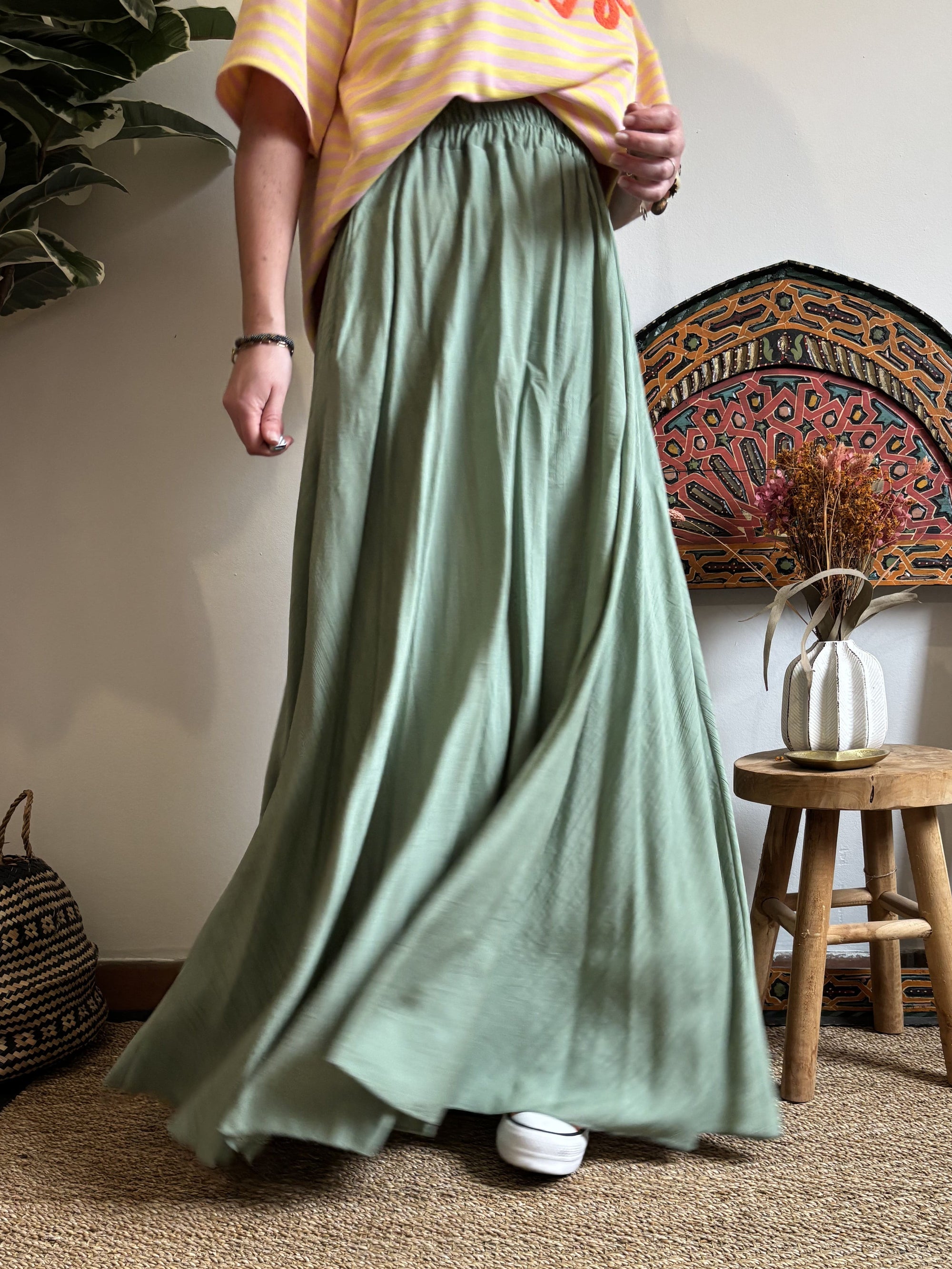Jupe longue boho - Vert d'eau